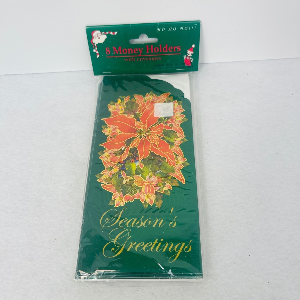 Vintage Christmas Money Holders 8 Pack Poinsettia Seasons Greetings Regent 91060